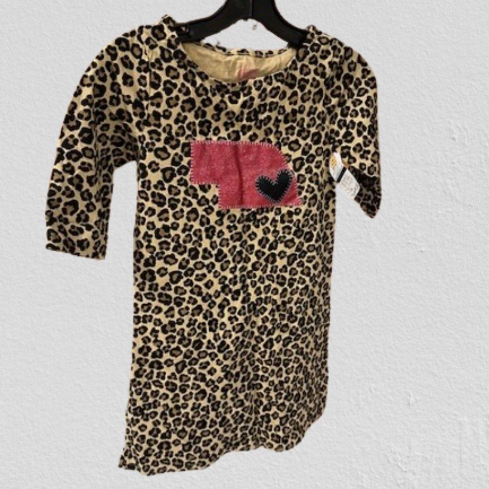 Cheetah Dress w/ Red Sequin Heart Nebraska Dress 1286 10-12 years NWT Boutique